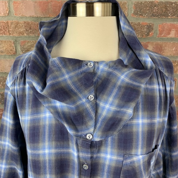 Vince Plaid Cowl Neck Button Up, Sz M - Picture 4 of 8